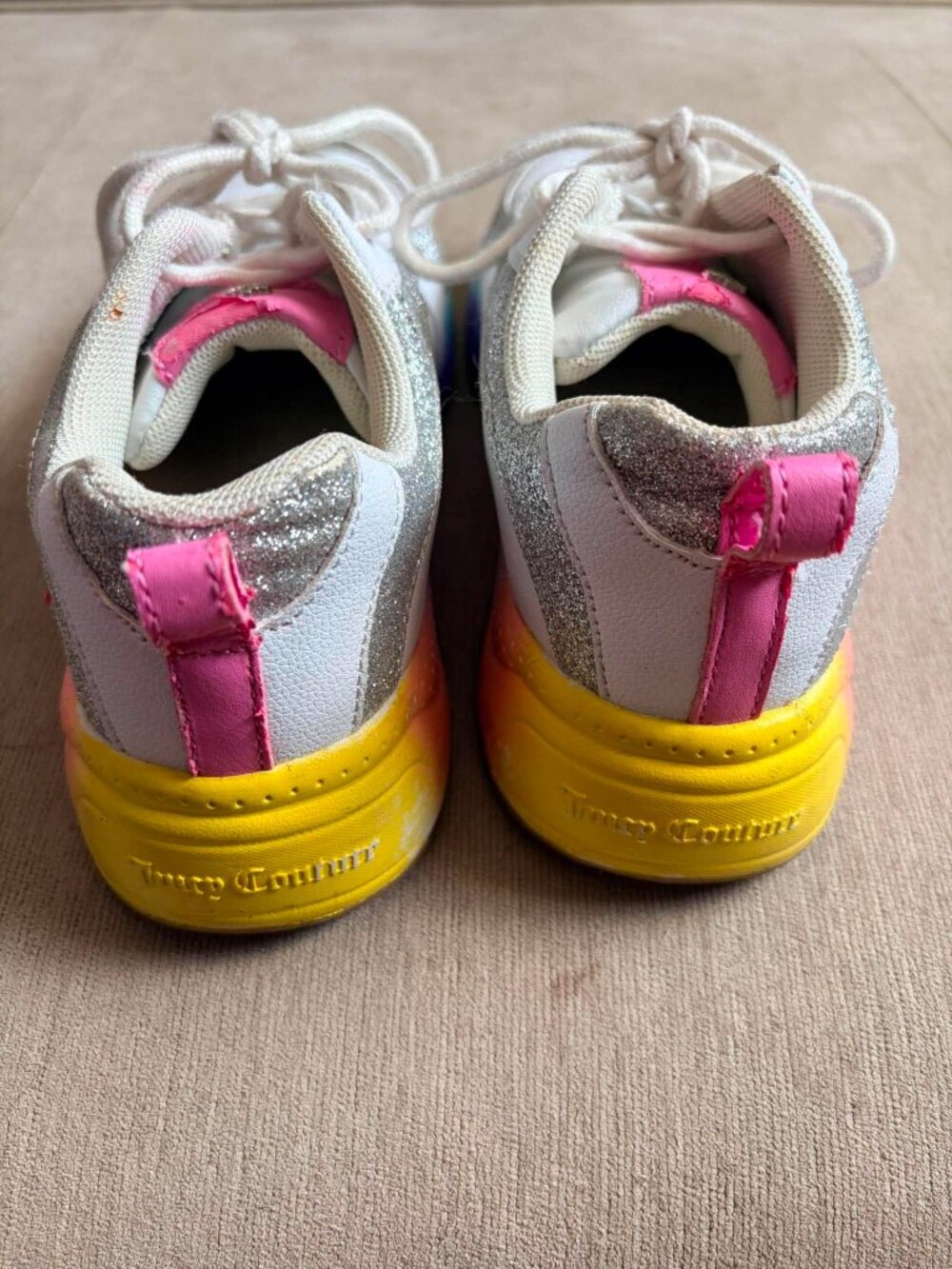 Juicy Couture Deluxe Rainbow Platform Sneakers | White Glitter Y2K - Picture 8 of 8